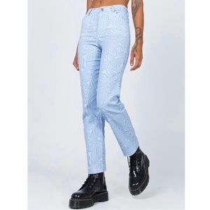 Princess Polly blue psychedelic print high waisted jeans
